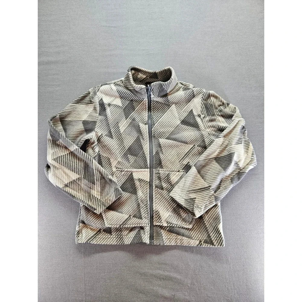 Eddie Bauer Kids Fleece Jacket Full Zip Geometric Abstract Print Grey